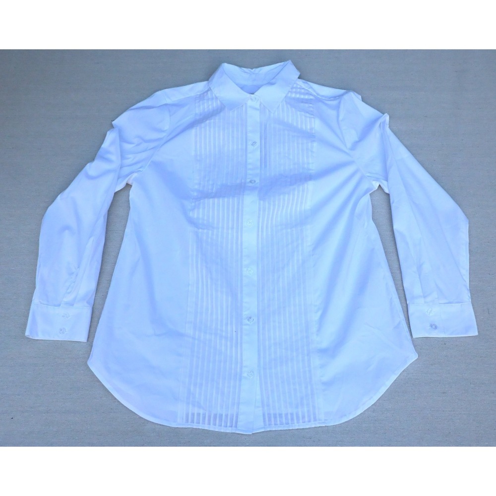 Chicos Womens 1 White Cotton Pintuck Button Up Shirt Long Sleeve Stretch NWT